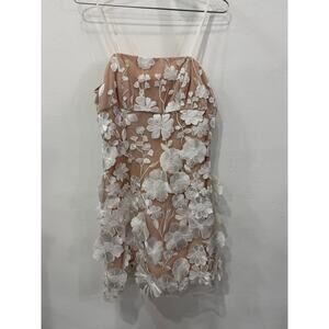 Storia Beige White Lace Layered Floral Embroidered Sleeveless Mini Dress Size S